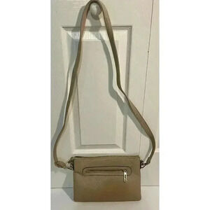 Humble Chic Vegan Leather Wristlet Clutch Small‎ Purse Crossbody Bag Beige